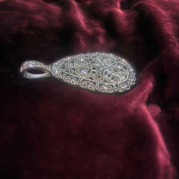 Large Sliver Tone Pendant with Crystals - Picture 3 of 6